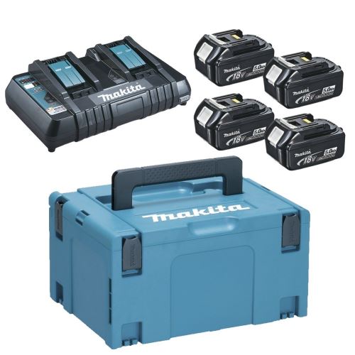 MAKITA Li-ion LXT 18V set 4 buc BL1850B+1 buc Încărcător dublu DC18RD+1 buc Makpac 197626-8