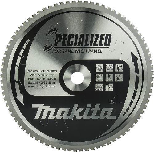 Pânză de ferăstrău pentru panouri sandwich MAKITA SPECIALIZED 355x2,6x30 mm 80 dinți B-33607