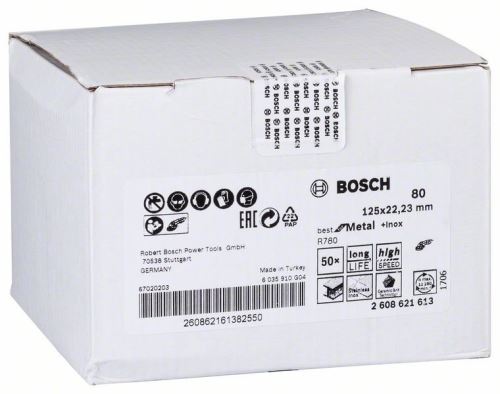 Disc abraziv din fibre BOSCH R780, Cel mai bun pentru metal + Inox 115 × 22,23 mm, G36 2608621604