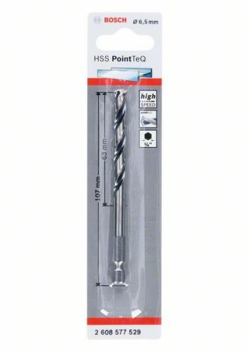 Burghiu BOSCH pentru metal HSS PointTeQ HEX cu tijă în 6 puncte; 6,5 mm (5 buc) 2608577529