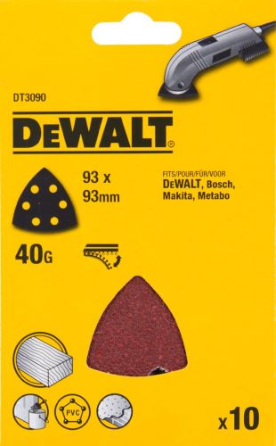 Hârtie șlefuită DeWALT 93 x 93 mm, P40 Velcro, (10 buc) DT3090