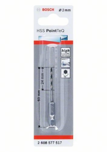 Burghiu BOSCH pentru metal HSS PointTeQ HEX cu tijă în 6 puncte; 2 mm (5 buc) 2608577517