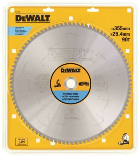 Pânză de ferăstrău DeWALT EXTREME pentru tăierea oțelului inoxidabil, 355 x 25,4 mm, 90 de dinți DT1922