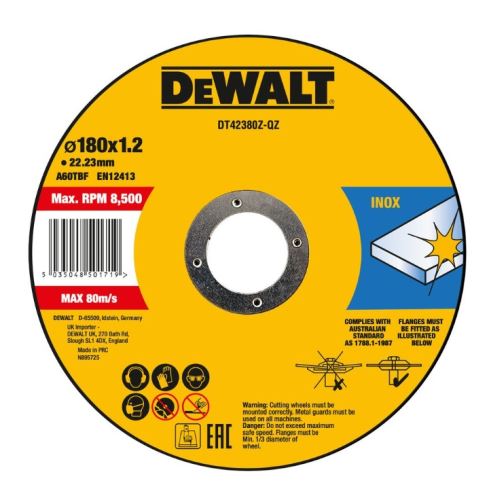 DeWALT Disc de tăiere pentru oțel inoxidabil INOX 180 x 6 x 22,23 mm DT42380Z