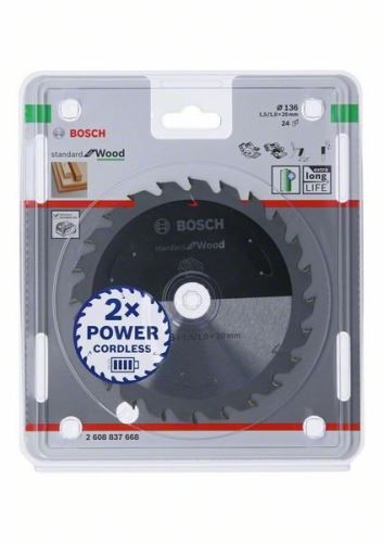 BOSCH Pânză de ferăstrău pentru ferăstrău cu acumulator; Standard pentru lemn 136x20x1,5/1,0x24T 2608837668