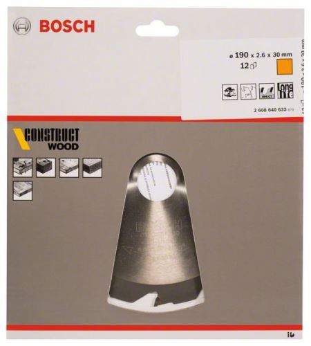 Pânză de ferăstrău BOSCH Construct Wood 190 x 30 x 2,6 mm; 12 2608640633