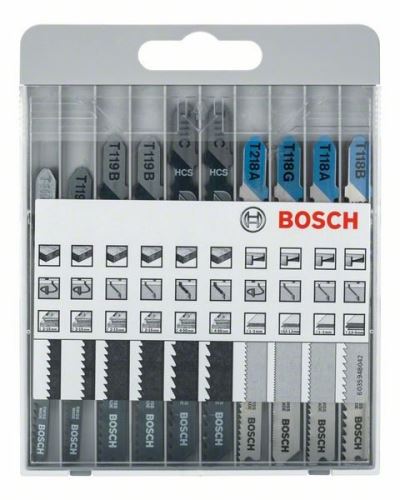 Set de pânze de ferăstrău BOSCH 10 bucăți pentru ferăstrău oscilant Basic pentru metal și lemn T 119 BO (2x); T 119 B (2x); T 111 C (2x); T 218 A; T 118 G; T 118 A; T 118 B 2607010630