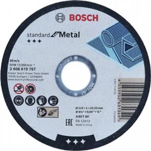 Disc de tăiere BOSCH Standard pentru metal 115 x 1 x 22,23 mm, drept 2608619767