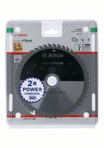 BOSCH Pânză de ferăstrău pentru ferăstrău cu acumulator; Standard pentru lemn 165x30x1,5/1,0x48T 2608837689