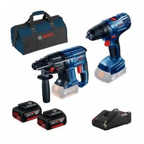 Set Bosch Professional: mașină de găurit cu baterie GBH 180-LI + mașină de găurit cu acumulator GSR 180-LI + 2x baterie GBA 18V 4.0Ah + pungă în cutie de carton 0615990M31