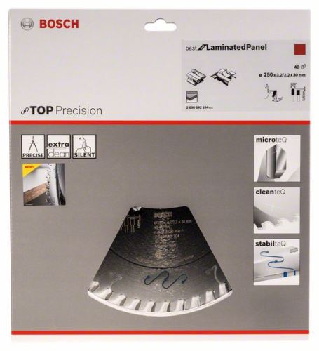 Pânză de ferăstrău circular BOSCH Top Precision Best for Laminated Panel Abrazive 250 x 30 x 3,2 mm, 48 2608642104