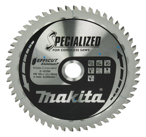 Pânză de ferăstrău MAKITA aluminiu Efficut 165x1,5x20 mm 54 dinți E-16760