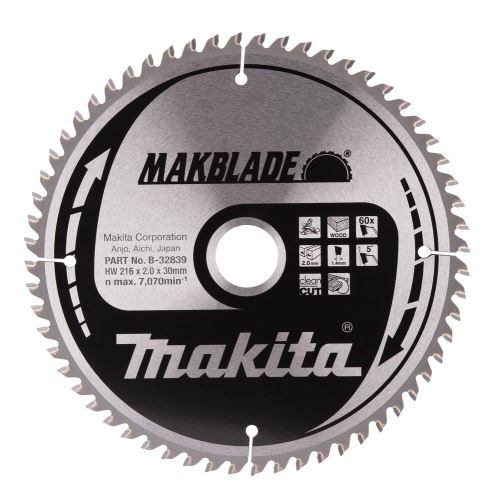 Pânză de ferăstrău pentru lemn MAKITA MAKBLADE 216x2x30 mm 60 dinți B-32839