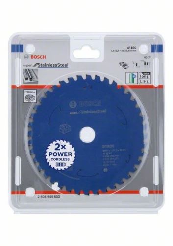 BOSCH Pânză de ferăstrău pentru ferăstrău cu acumulator; Expert pentru oțel inoxidabil 160x20x1,6/1,3x40T 2608644533