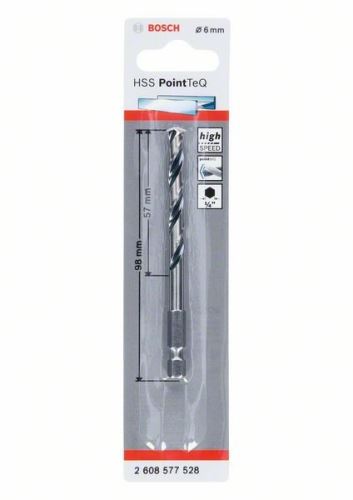 Burghiu BOSCH pentru metal HSS PointTeQ HEX cu tijă în 6 puncte; 6,0 mm (5 buc) 2608577528