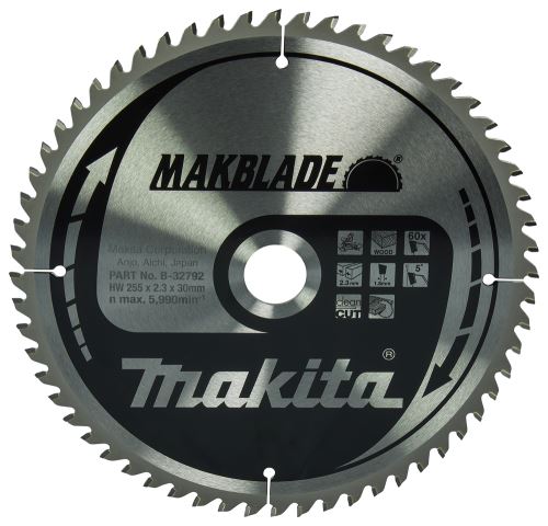 Pânză de ferăstrău pentru lemn MAKITA MAKBLADE 255x2,3x30 mm 60 dinți B-32792