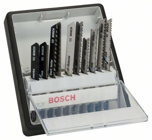 Set de pânze de ferăstrău BOSCH 10 piese Robust Line Top Expert, cu tijă TT 130 RIFF; T 118 AHM; T 141 HM; T 101 A; T 113 A; T 101 BF; T 101 BIF; T 118 AF; T 227 D; T 123 X 2607010574