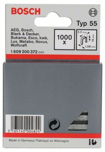 BOSCH Capse înguste pentru capsator, tip 55 6 x 1,08 x 16 mm (1000 buc) 1609200372