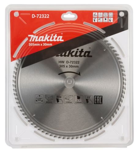 Pânză de ferăstrău MAKITA lemn 305x2,8x30 mm 80 dinți D-72322