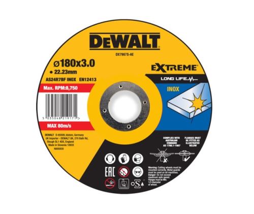 Disc de tăiere DeWALT EXTREME 180 x 22,23 x 3 mm Inox Tip 42 DX7967S