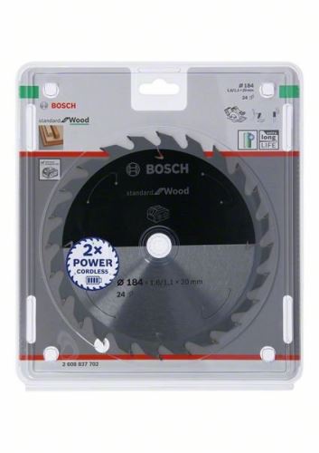 BOSCH Pânză de ferăstrău pentru ferăstrău cu acumulator; Standard pentru lemn 184x20x1,6/1,1x24T 2608837702