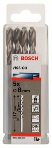 Burghie pentru metal BOSCH HSS-Co, DIN 338 8 x 75 x 117 mm (5 buc) 2608585894