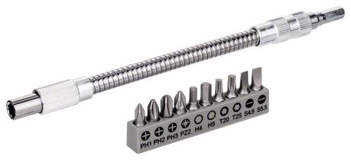 BOSCH 11 buc. Biți de extensie flexibili din metal SDB Biți de extensie flexibili din metal 200 mm Set de șuruburi PH1, PH2, PH3, PZ2, Hex4, Hex5, T20, T25, SL 0,6 × 4,5; SL 0,8 × 5,5 2608522376