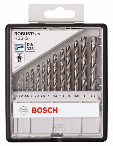 Set de burghie pentru metal BOSCH Robust Line HSS-G, 13 piese, 135° 1,5; 2; 2,5; 3; 3,2; 3,5; 4; 4,5; 4,8; 5; 5,5; 6; 6,5 mm, 135° 2607010538