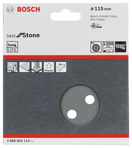 Hârtie șlefuită BOSCH F355, pachet de 5 115 mm, 600 2608605113