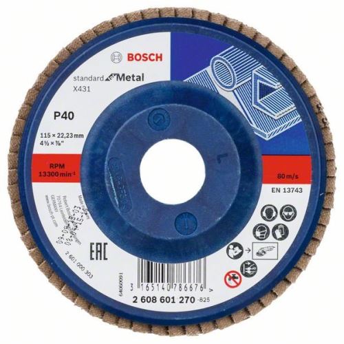 Disc abraziv cu clapete BOSCH X431, Standard pentru metal 115 mm, 22,23 mm, 40 2608601270