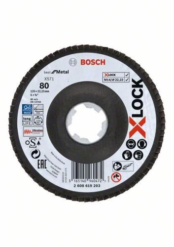 Dispozitive abrazive BOSCH X-LOCK pentru sistem Best for Metal Ø 125 mm, G 80, X571, versiune îndoită, fibră de sticlă 2608619203