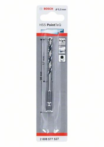 Burghiu BOSCH pentru metal HSS PointTeQ HEX cu tijă în 6 puncte; 5,5 mm (5 buc) 2608577527