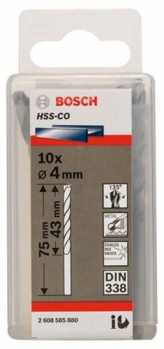 Burghie pentru metal BOSCH HSS-Co, DIN 338 4 x 43 x 75 mm (10 buc) 2608585880