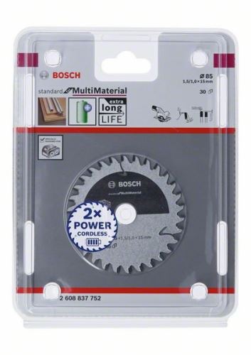 BOSCH Pânză de ferăstrău pentru ferăstrău cu acumulator; Standard pentru mai multe materiale 85x15x1,5/1,0x30T 2608837752