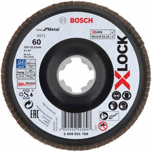 BOSCH X-LOCK Roți de șlefuit cu clapete din sistemul Best for Metal Ø 125 mm, G 60, X571, versiune îndoită, plastic 2608621768