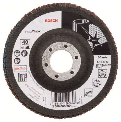 Disc abraziv cu clapete BOSCH X581, Cel mai bun pentru Inox 115 mm, 22,23 mm, 40 2608608263