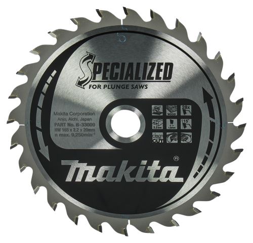 Pânză de ferăstrău pentru lemn MAKITA SPECIALIZED 165x2,2x20 mm 28 dinți pentru ferăstrău plonjat B-33009