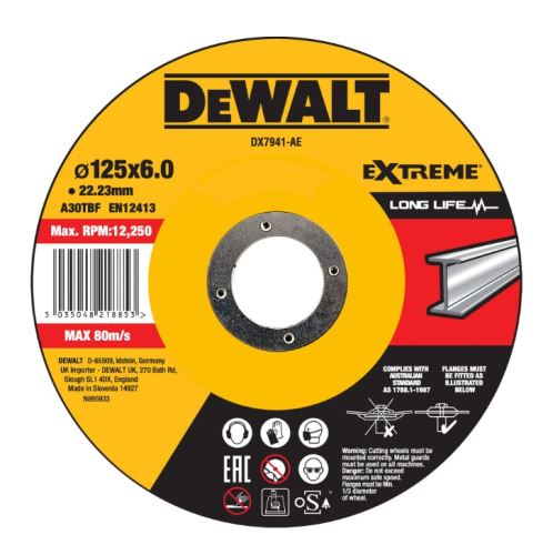 Disc abraziv DeWALT metal EXTREME convex 125 x 6 x 22,23 mm DX7941