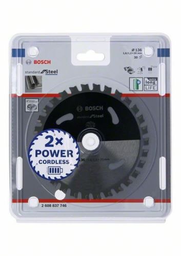 BOSCH Pânză de ferăstrău pentru ferăstrău cu acumulator; Standard pentru oțel 136x20x1,6/1,2x30T 2608837746