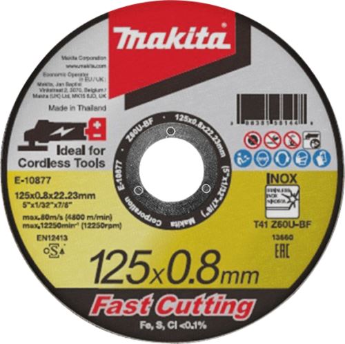 Disc de tăiere MAKITA pentru oțel inoxidabil 125 x 0,8 x 22,23 mm E-10877