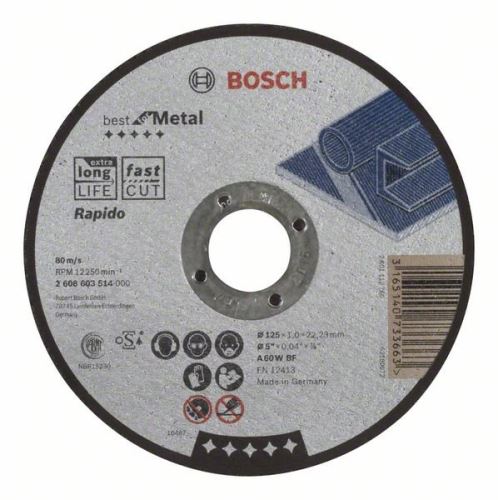 Disc de tăiere BOSCH drept Best for Metal - Rapido A 60 W BF, 125 mm, 1,0 mm 2608603514