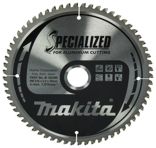 Pânză de ferăstrău MAKITA aluminiu SPECIALIZED 216x2,2x30 mm 64 dinți B-33299