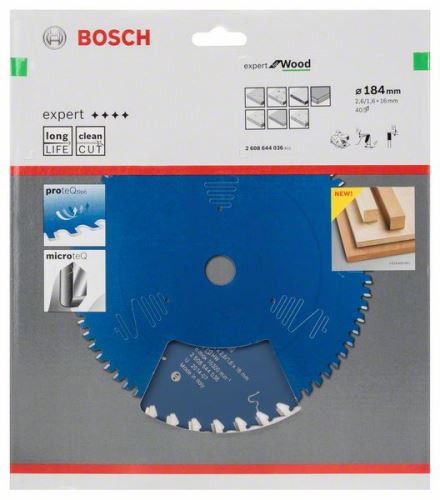 Pânză de ferăstrău BOSCH Expert pentru lemn 184 x 16 x 2,6 mm, 40 2608644036