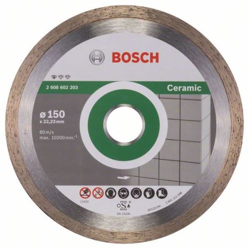 Disc de tăiere cu diamant BOSCH Standard pentru ceramică 150 x 22,23 x 1,6 x 7 mm 2608602203