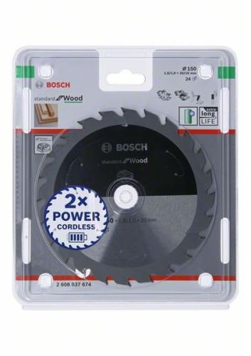 BOSCH Pânză de ferăstrău pentru ferăstrău cu acumulator; Standard pentru lemn 150x20/16x1,6/1,0x24T 2608837674