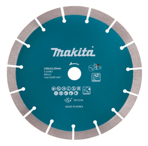 Disc diamantat de tăiere a betonului MAKITA 230x2,4x22,23 mm pentru mașini alimentate cu baterii E-02967