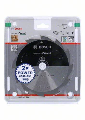 BOSCH Pânză de ferăstrău pentru ferăstrău cu acumulator; Standard pentru lemn 165x20/16x1,5/1,0x12T 2608837684