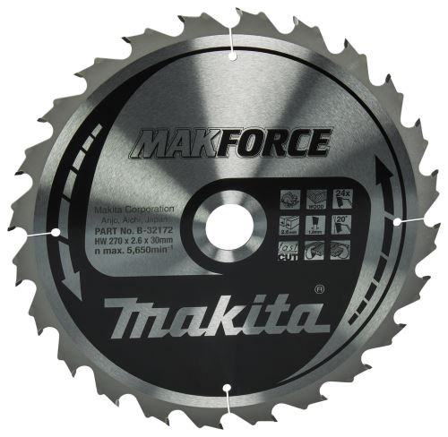 Pânză de ferăstrău pentru lemn MAKITA MAKFORCE 270x2,6x30 mm 24 dinți B-32172