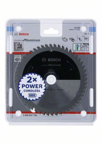 BOSCH Pânză de ferăstrău pentru ferăstrău cu acumulator; Standard pentru aluminiu 150x20x1,8/1,3x52T 2608837756