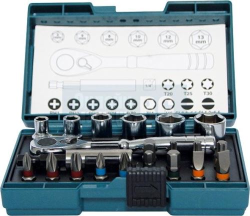 Set de biți hexagonal și prize MAKITA 1/4", 21 buc B-54081